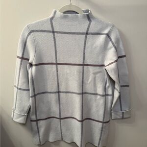 Tahari Windowpane Knit Sweater White and Gray Mock Neck Size Small